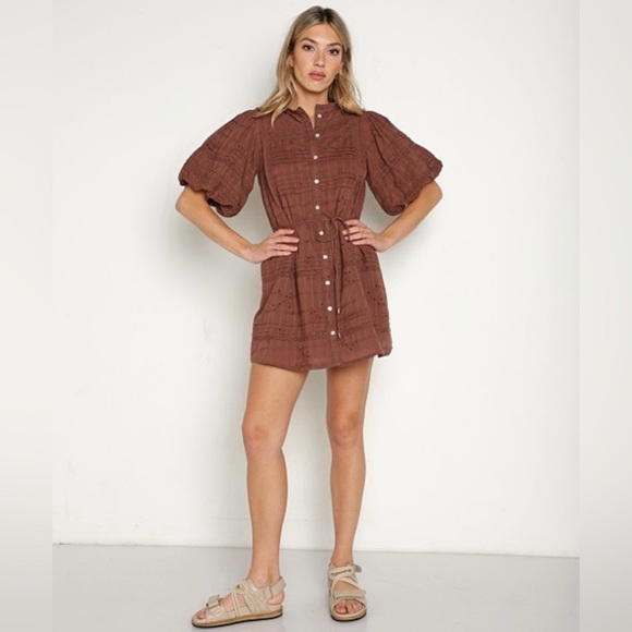 Saint Helena Rose Mini Dress Rose Clay Brown Eyelet 100% Cotton Size Small - Picture 5 of 13